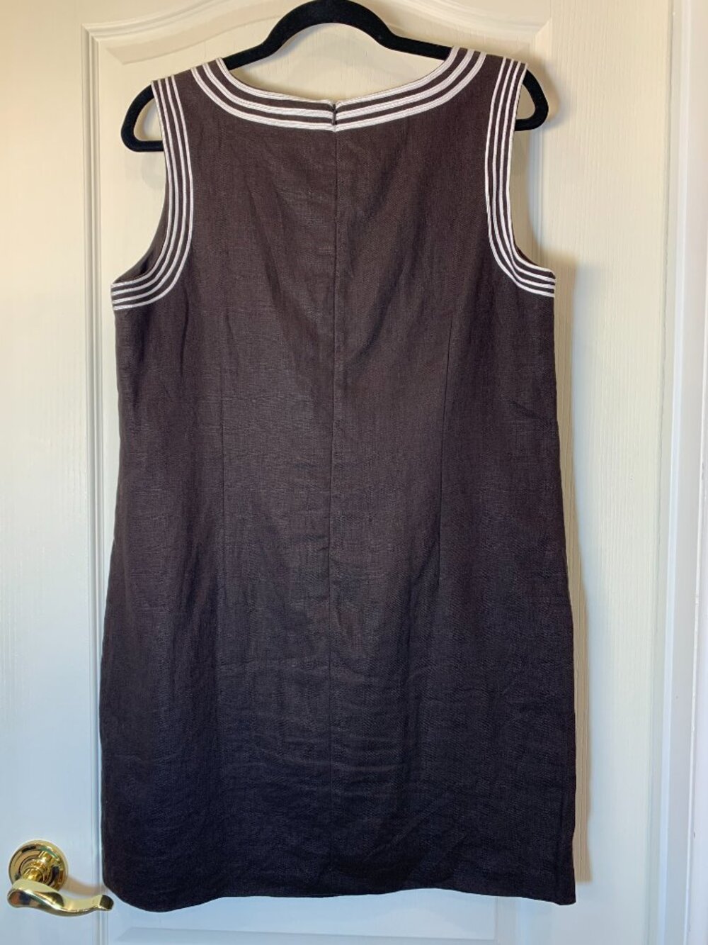 Michael Kors 100% Linen Sleeveless Dress Brown White Trim Lined Summer Size 12 - Picture 2 of 11